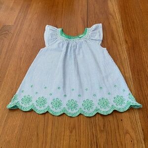 Mini Boden Smocked Embroidered Seersucker Top